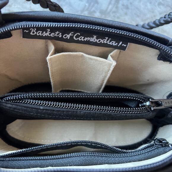 Baskets of Cambodia Handwoven Mini Bag Black & Tan Boho - Picture 5 of 11